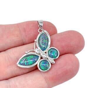Vintage | Sterling Silver 925 | Synthetic Blue Opal Butterfly Pendant